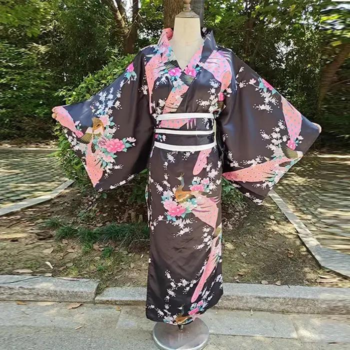 Kimono en rayonne de soie Yukata pour femmes japonaises blanches, Tradition de la mode avec fleur Obi, Costume de Cosplay Vintage, robe de soirée, taille unique
