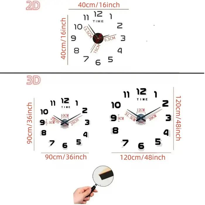 Grande Horloge murale au Design moderne 3D, à Quartz, à la mode, miroir acrylique, autocollants, déc