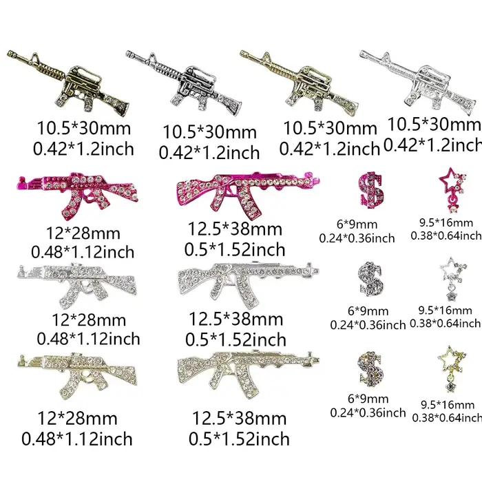 44 pièces pistolet ongles breloques Nail Art strass alliage pistolet Dollar signe étoile ongles luxe