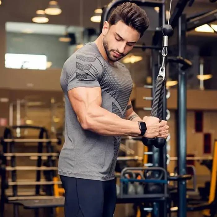 T-shirt de sport pour homme 2026 – Entraînement, séchage rapide, manches courtes, moulant, musculati