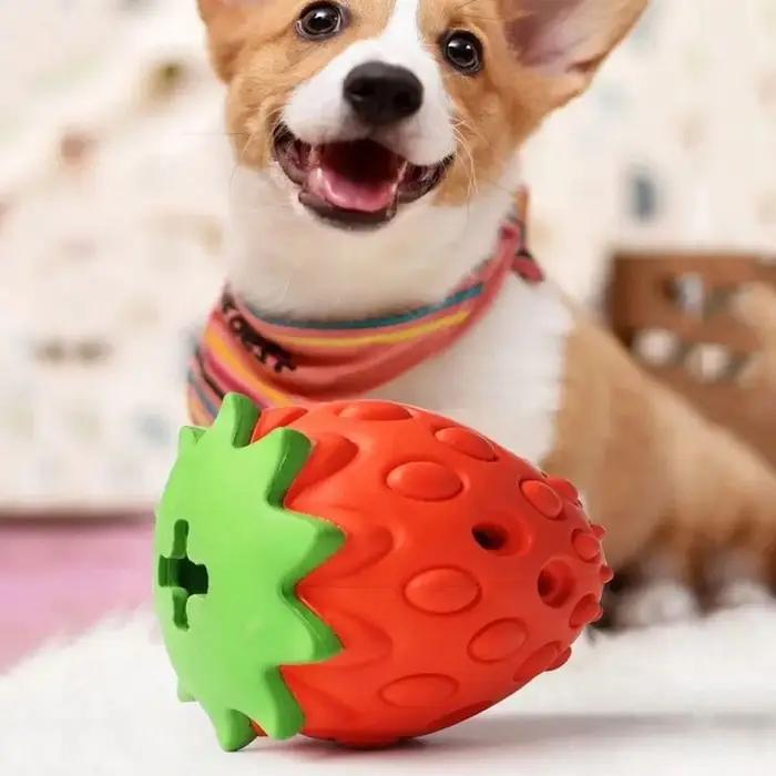 Balle interactive en caoutchouc en forme de fraise pour chien