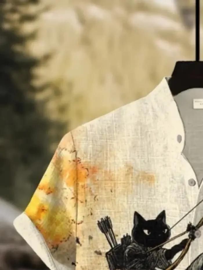 Chemise chat noir des années 60 pour hommes