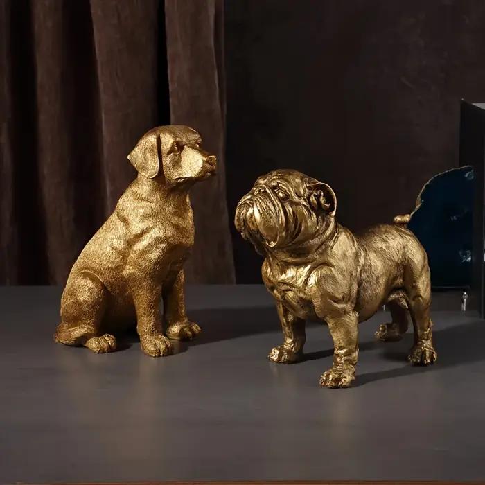 Statue de Golden Retriever et de Bouledogue Français en résine moderne pour décoration de bureau ou maison occasions spéciales chiots dorés
