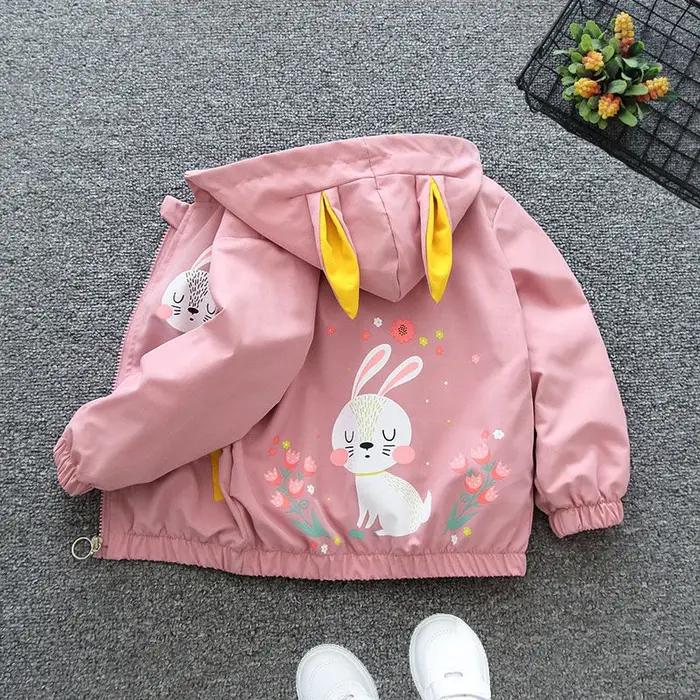 Nouveau lapin filles veste printemps automne à capuche fermeture éclair bébé coupe-vent manteau cade