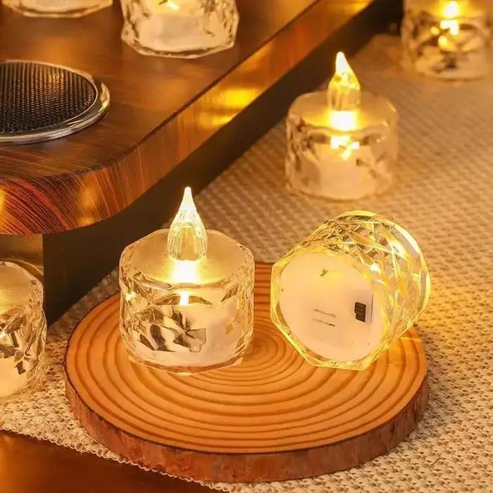 Bougie LED sans flamme, bougie en cristal, coque transparente, lampe de nuit électronique, fête de r