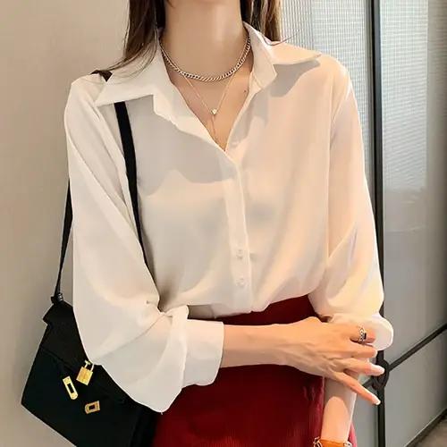Printemps automne décontracté en mousseline de soie chemise femmes bureau dame chemises mode femme à manches longues