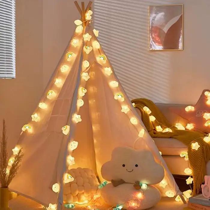 Guirlande lumineuse LED arc-en-ciel, étoile et nuage, 1 paquet, féerique décorative, alimentée par b