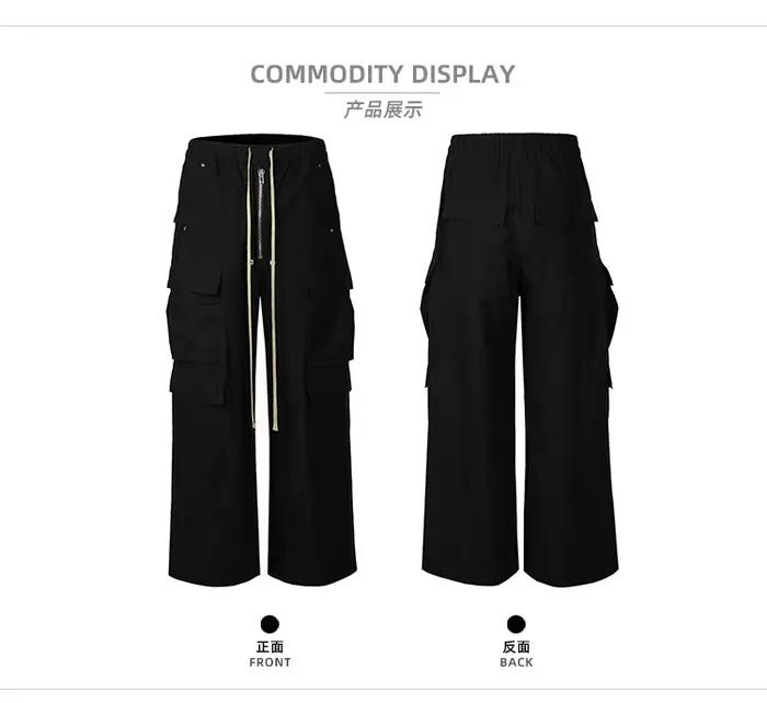 MIJKO jambe large cordon noir Cargo pantalon unisexe droit Baggy salopette décontractée hommes Stree