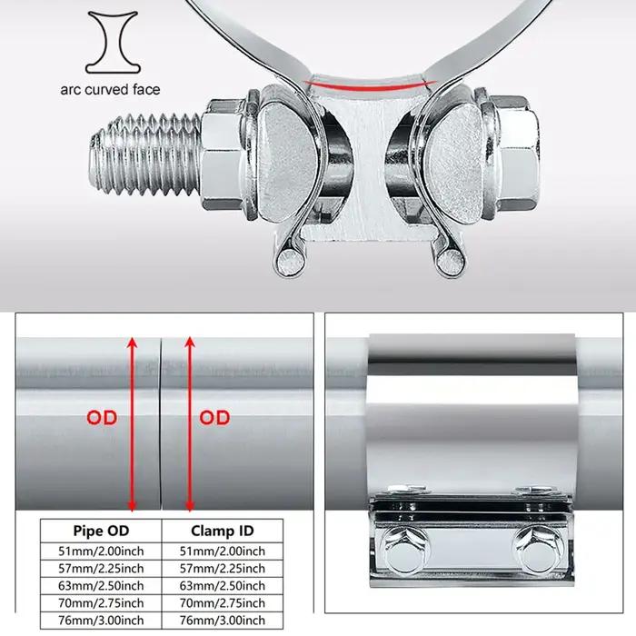 2.0 "2.25" 2.5 "2.75" 3.0 "4.0" 4.5 "40-83mm manchon de tuyau d'échappement OD coupleur collier de s