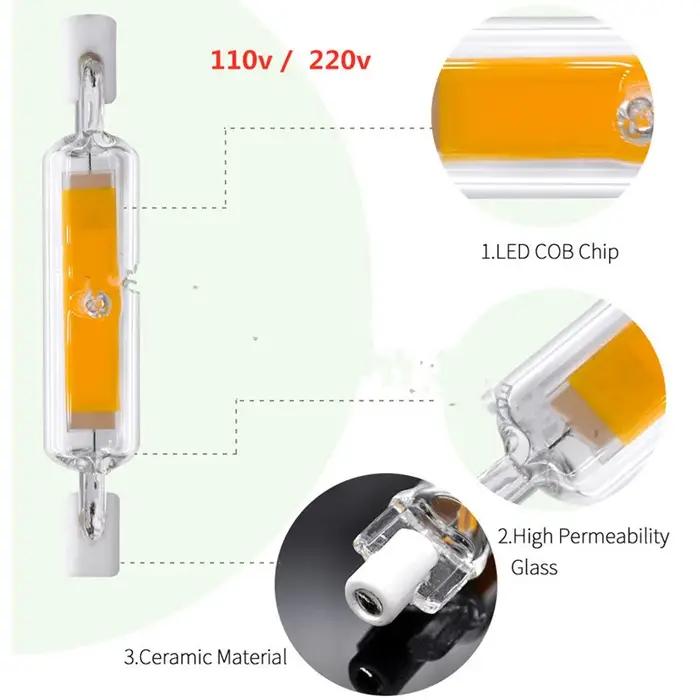 Lampe en forme d'épis de maïs R7S, ampoule LED Super brillante, variable, Tube en verre, céramique,
