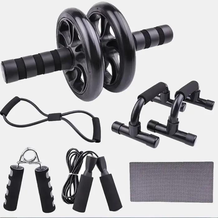 1 jeu de sept pièces de fitness, petit équipement de fitness à domicile, corde à sauter, dispositif de force de préhension, push up, roue abdominale, m