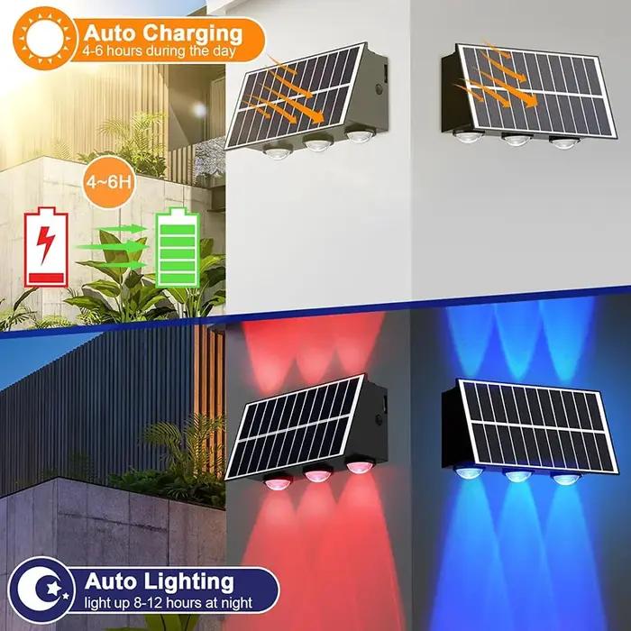Lampe murale LED solaire étanche pour l'extérieur, projecteur supérieur et inférieur, lampadaire à é