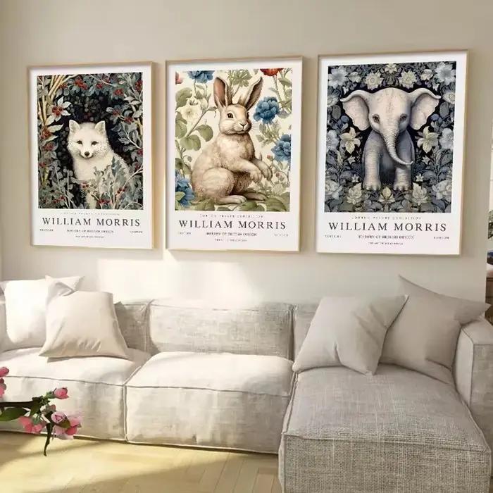 Affiche d'exposition de musée d'animaux de William Morris oiseau hibou fruits papillon fleur impression sur toile décoration murale sans cadre pour maison occasions spéciales