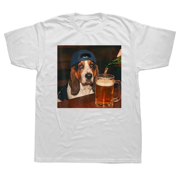 T-shirt humoristique Basset buvant de la bière, mème de chien pour la fête des pères, streetwear, ma