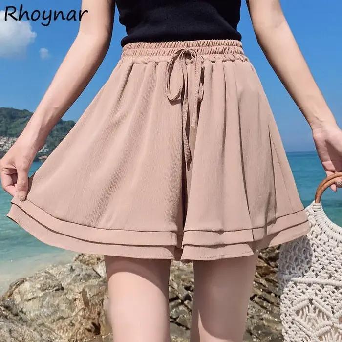 Short en mousseline de soie taille haute pour femme, confortable et élégant, style coréen, doublé, H