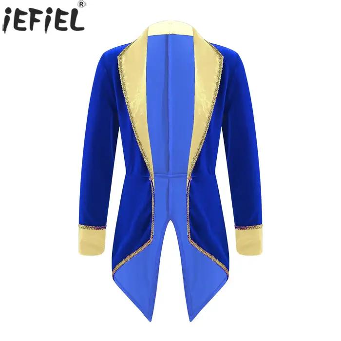 Costume de cirque pour enfants, maître de cérémonie ou magicien, veste longue à revers en velours, p