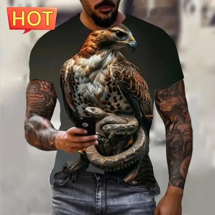 T-shirt graphique aigle animalier tendance pour homme et femme, imprimé 3D, manches courtes, grandes tailles, vêtements décontractés