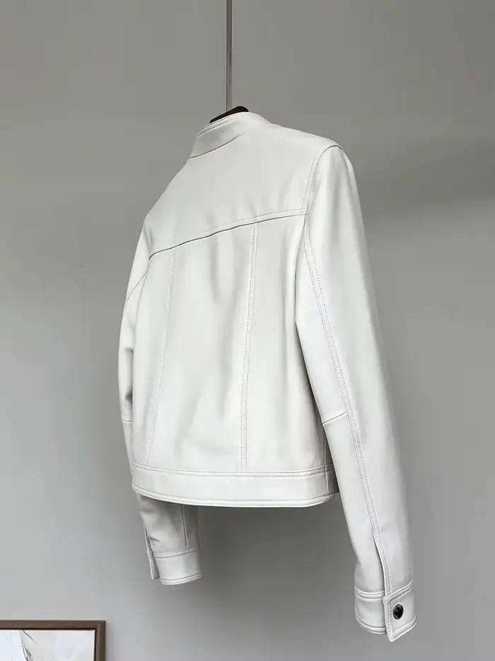 Veste en simili cuir élégante et luxueuse avec col montant et manches longues pour femmes, parfaites pour les occasions formelles et semi-formelles, printemps et automne ```