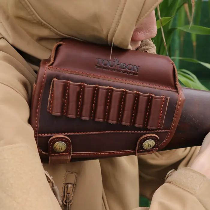 Tourbon Repose-joue pour fusil de chasse en cuir véritable avec porte-cartouches, accessoires de cha