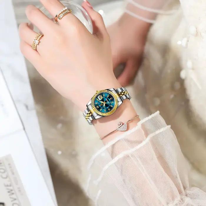 Montre femme POEDAGAR luxe étanche - montre quartz acier inoxydable date lumineuse élégante
