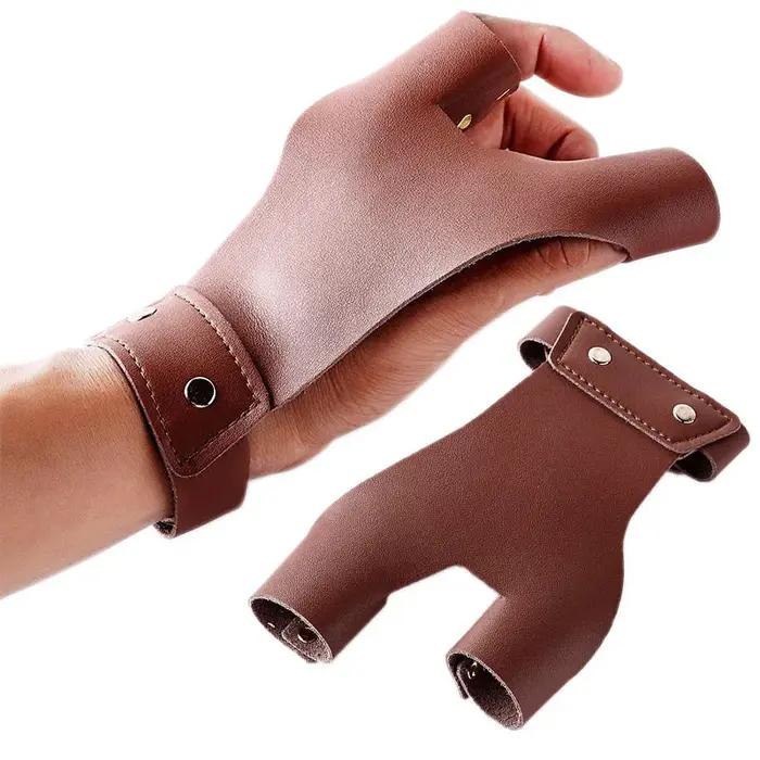 Gant d'archerie deux doigts cuir vache - Protection pouce-index pour arc traditionnel chasse main gauche