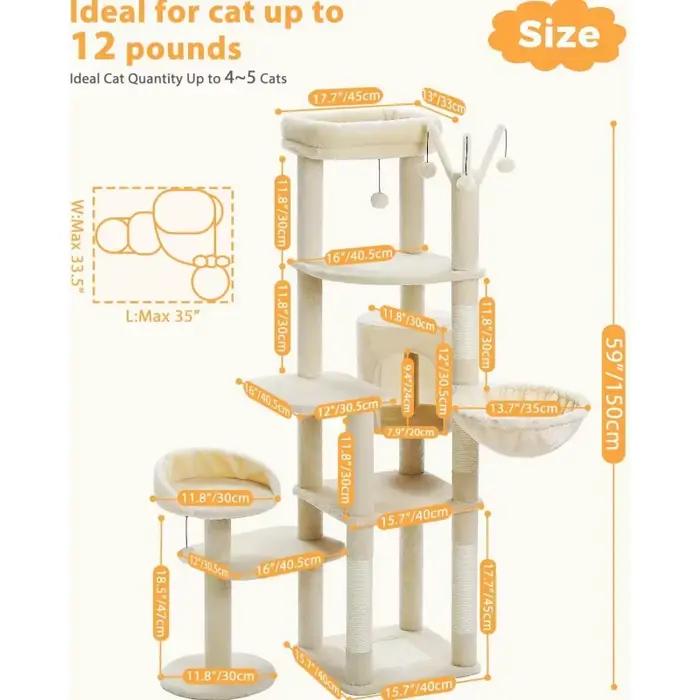 Arbre à chat à plusieurs niveaux pour chats d'intérieur, tour à chat avec griffoir recouvert de sisa
