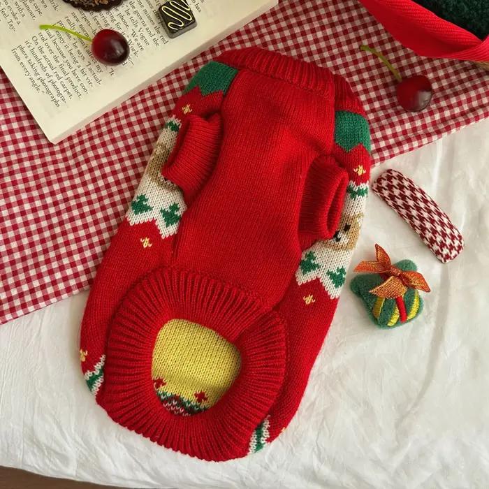 Pull d'hiver de noël rouge cerise pour petit et moyen chiot chien chat vêtements doux