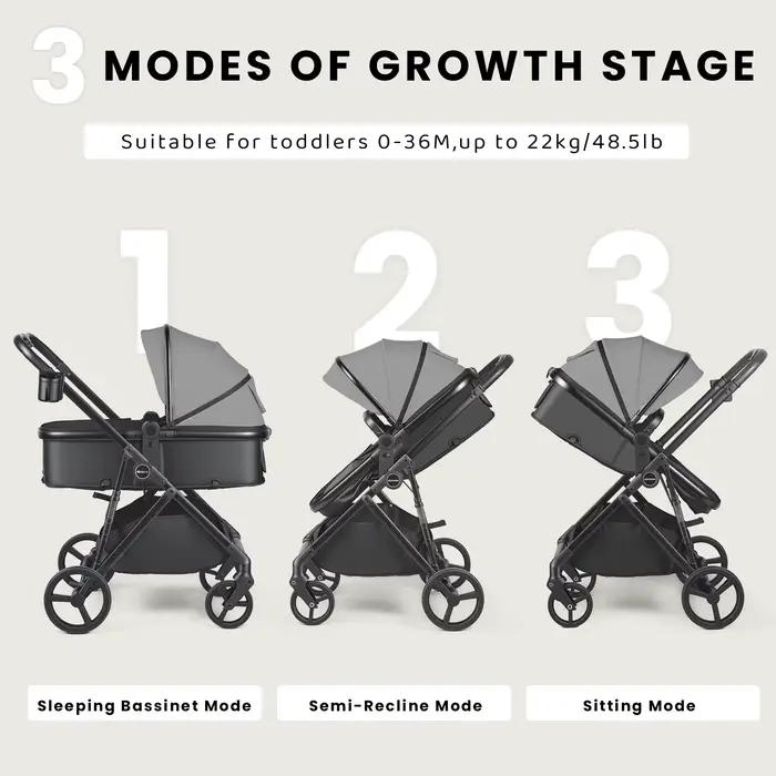 Poussette pour bébé 2 en 1, landau pliable avec siège réversible, auvent réglable, panier de rangeme