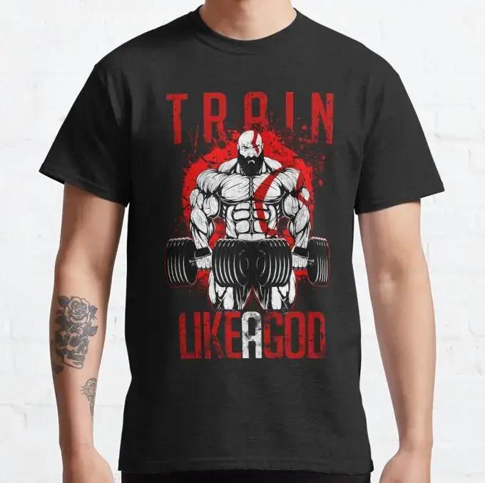 T-shirt God of War Train Like A God Gym en coton pur pour hommes et femmes, T-shirt à manches courtes décontracté, confortable et respirant pour les entraînements et les sorties shopping