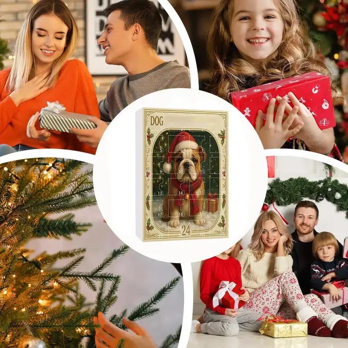 Calendrier de l'Avent pour chien de 24 jours avec breloques en acrylique 2D – Ornement de compte à rebours de Noël pour