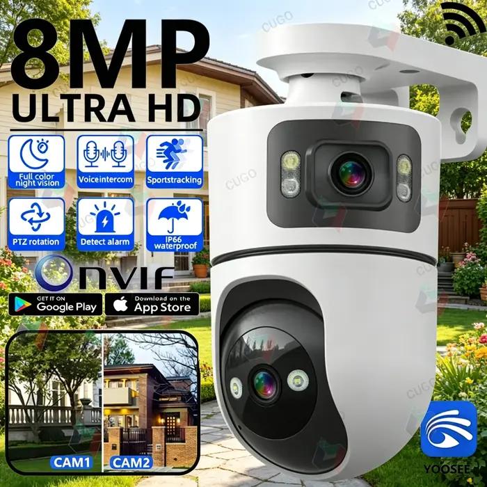 Caméra surveillance WiFi YOOSEE 8MP double objectif - PTZ zoom 10x audio bidirectionnel - Sécurité maison