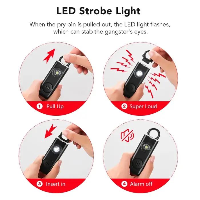 Clé de sécurité rechargeable avec alarme 130 dB et lumière LED pour femmes sécurité quotidienne et occasions spéciales