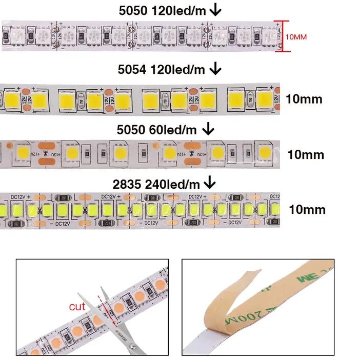 Bande lumineuse LED RGB Flexible, DC12V, 5050, 5054, 2835, 120, 240 diodes/M, blanc, rouge, bleu, ro