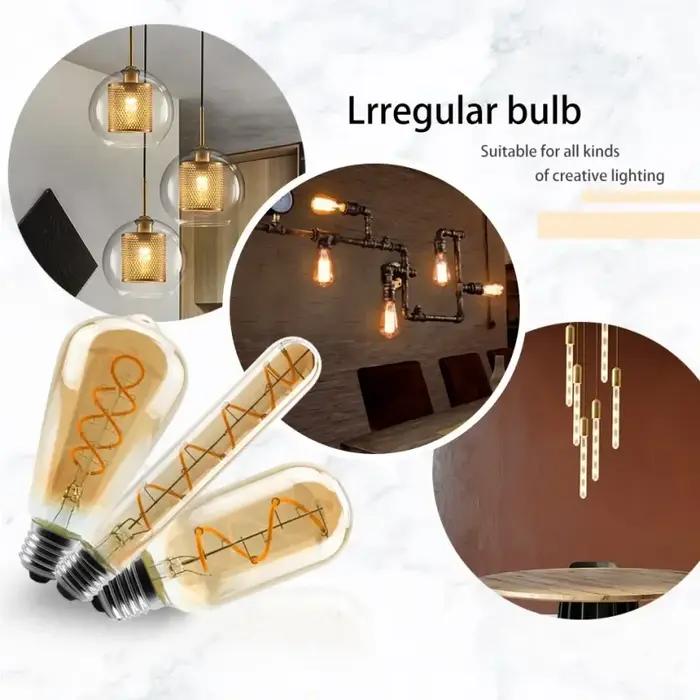 Ampoule LED à filament en spirale rétro A60 C35 ST64 T45 G80 G95 G125 T1225 4W E27 220V Dimmable Lam