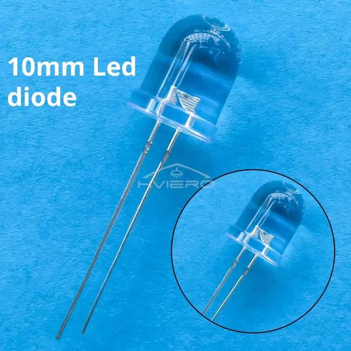 50 pièces 10mm rond haut Super lumineux lampe perles clair Diode électroluminescente LED blanc rouge