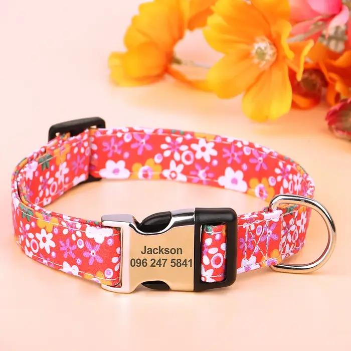 Collier de chien à fleurs en nylon Colliers de chiot de chien à imprimé floral personnalisés Collier