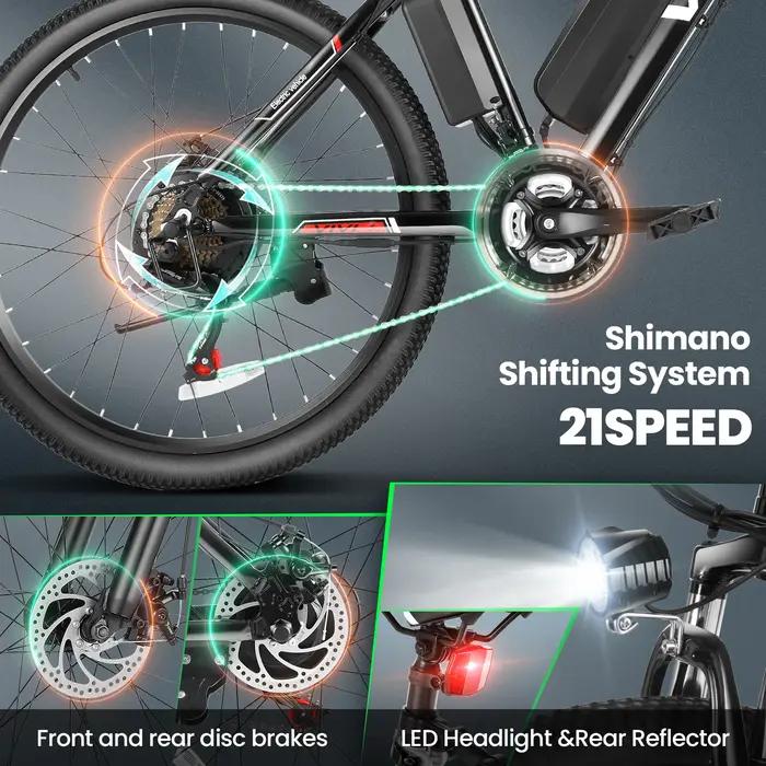 VTT Électrique de 26 Pouces avec 500W, Batterie Perfecto de 48V, 20MPH, Jusqu'à 50 Miles, Régulateur