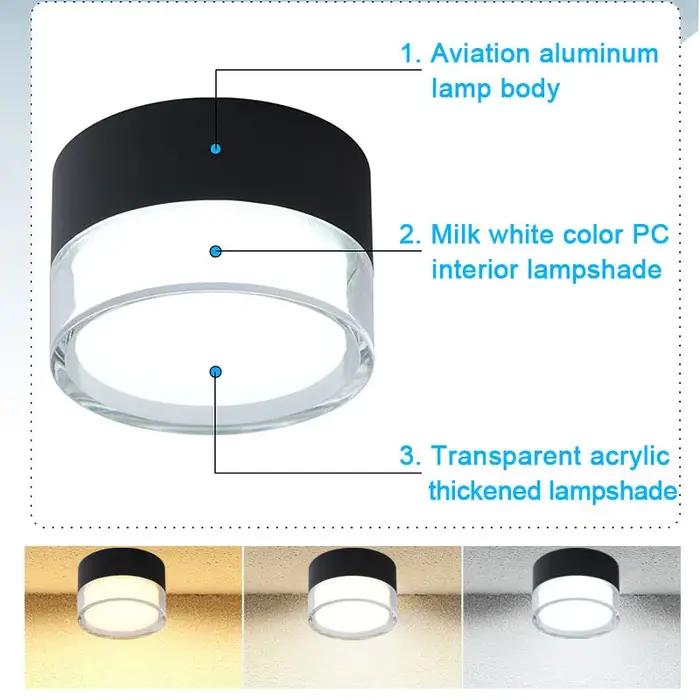 LED Downlight monté en Surface plafonnier nordique 9W 12W 15W 18W spot à intensité variable circulai
