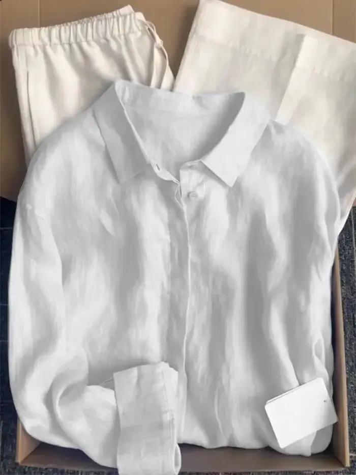 Chemise en lin français pour femmes, été, fin, ample, coton, lin, manches longues, Protection solair