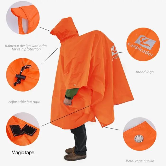 Poncho de pluie imperméable pour randonnée, camping, moto et voyage en polyester 210T pour adultes universel en bleu, jaune, rouge, noir ou vert