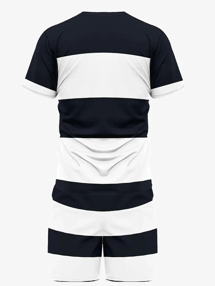 À la mode hommes été rayé imprimé micro élastique respirant col rond T-shirt ensemble short et haut