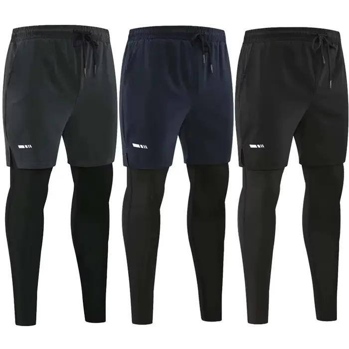 Pantalons de course pour hommes collants de Sport de Compression 2 en 1 Leggings de Fitness à séchag