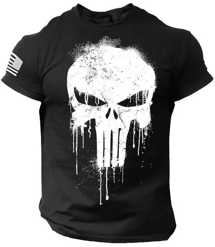 T-shirt pour hommes impression 3D crâne patriotique militaire tombant t-shirt surdimensionné à manch