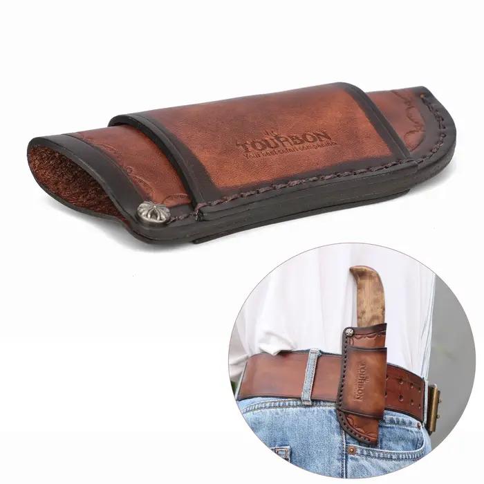 Tourbon-Fourreau de couteau pliant en cuir avec boucle de ceinture
