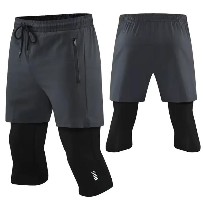 Pantalon court de Sport serré 2 en 1 pour hommes, élastique, séchage rapide, Compression, exercice d