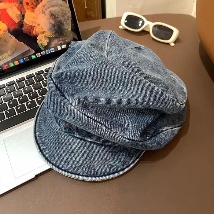 Béret Vintage Denim Octogonal Femmes Style Sport Coton Protection Solaire Printemps Automne Occasions Décontractées