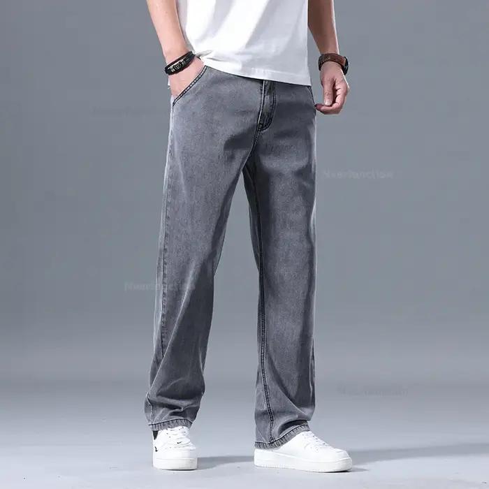 Lyocell pantalon hommes 2024 vêtements d'été Ultra mince mode pantalons décontractés mâle Baggy drapé droit Denim
