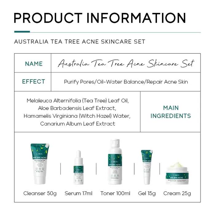 LAIKOU-Ensemble de soins de la peau contre l'acné au sapin à thé australien, nettoyant, toner, sérum