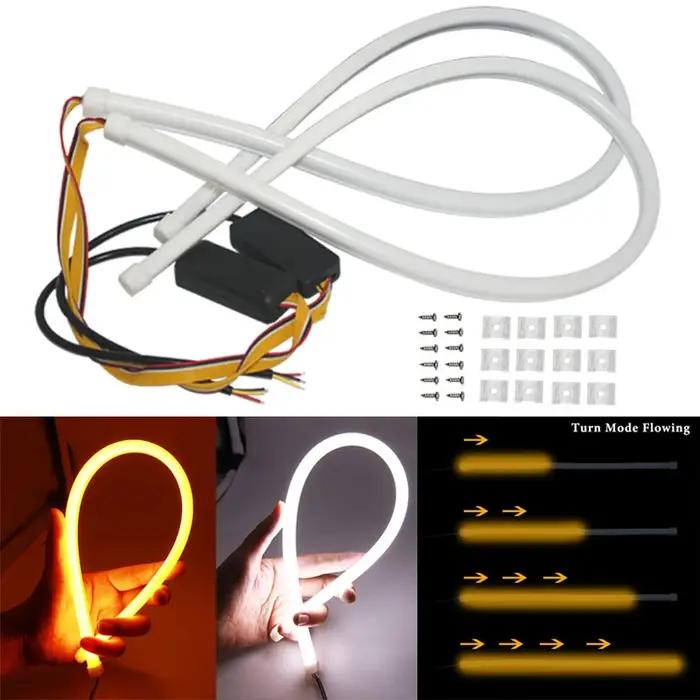 DRL LED voiture feux de jour 30 cm 45 cm 60 cm Flexible jaune coulant LED Tube bande clignotant univ