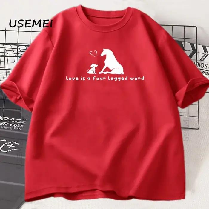 L'amour est un mot à quatre pattes T-Shirt hommes femmes drôle cheval chien amant animal de compagnie T-Shirt imprimé homme Cool ample haut col en o Streetwear